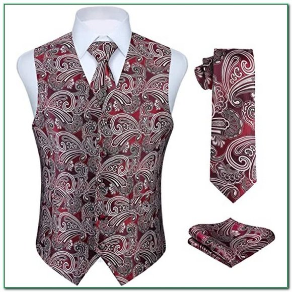Men's Paisley Floral Jacquard Suit Vest, Burgundy / Gray